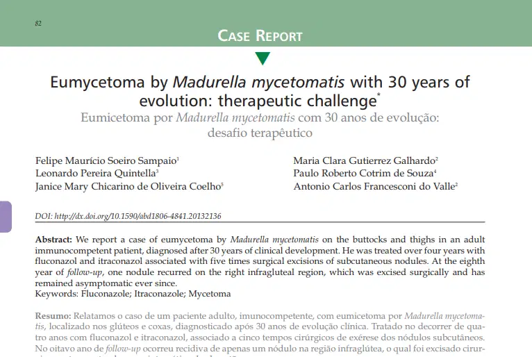 Artigo: Eumicetoma por Madurella mycetomatis com 30 anos de evolução: desafio terapêutico