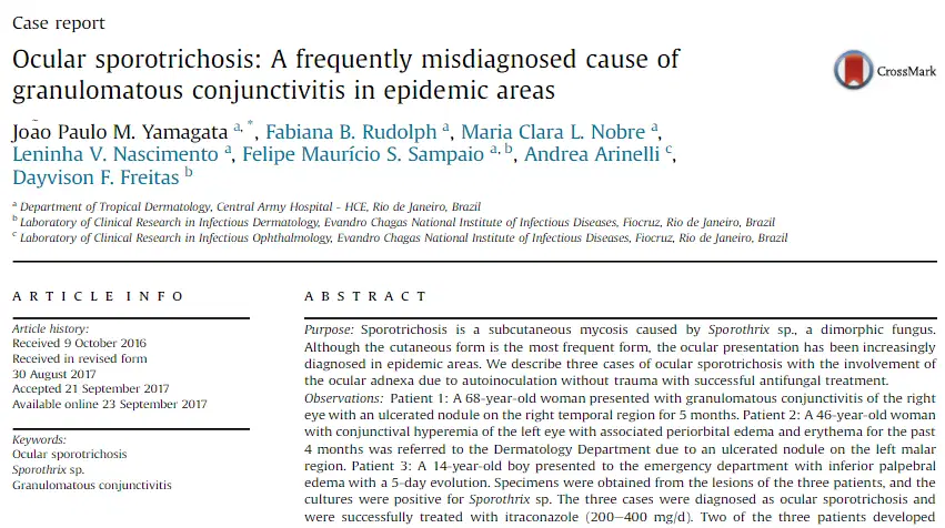 Artigo: Ocular sporotrichosis: A frequently misdiagnosed cause of granulomatous conjunctivitis in epidemic areas