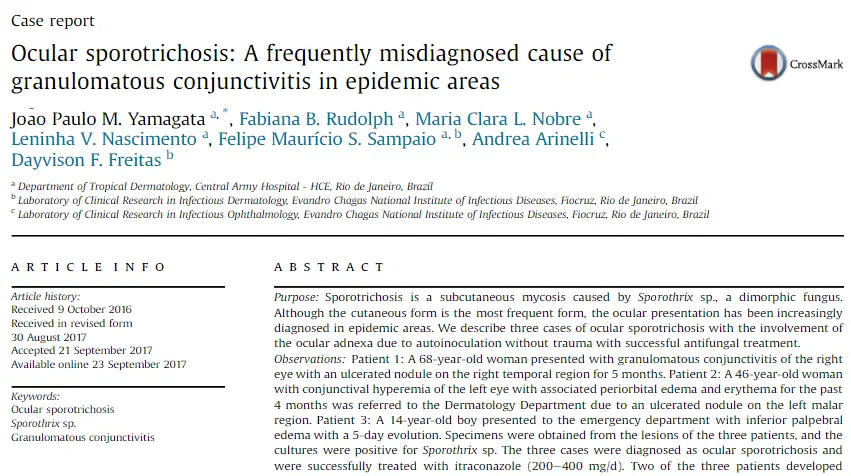 Artigo: Ocular sporotrichosis: A frequently misdiagnosed cause of granulomatous conjunctivitis in epidemic areas