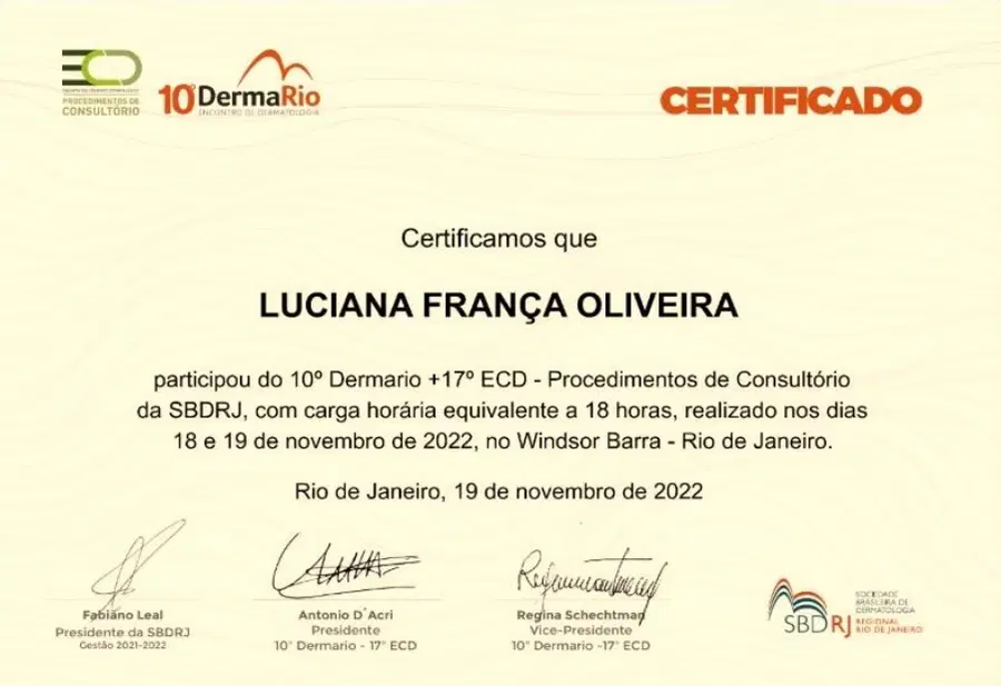 Dra. Luciana França participa do 10º DermaRio, no Rio de Janeiro.